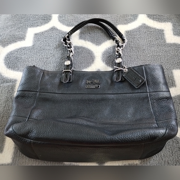 Coach Pebbled Leather Madison Tribeca East West Bag with Chain Strap Handles - Picture 2 of 16